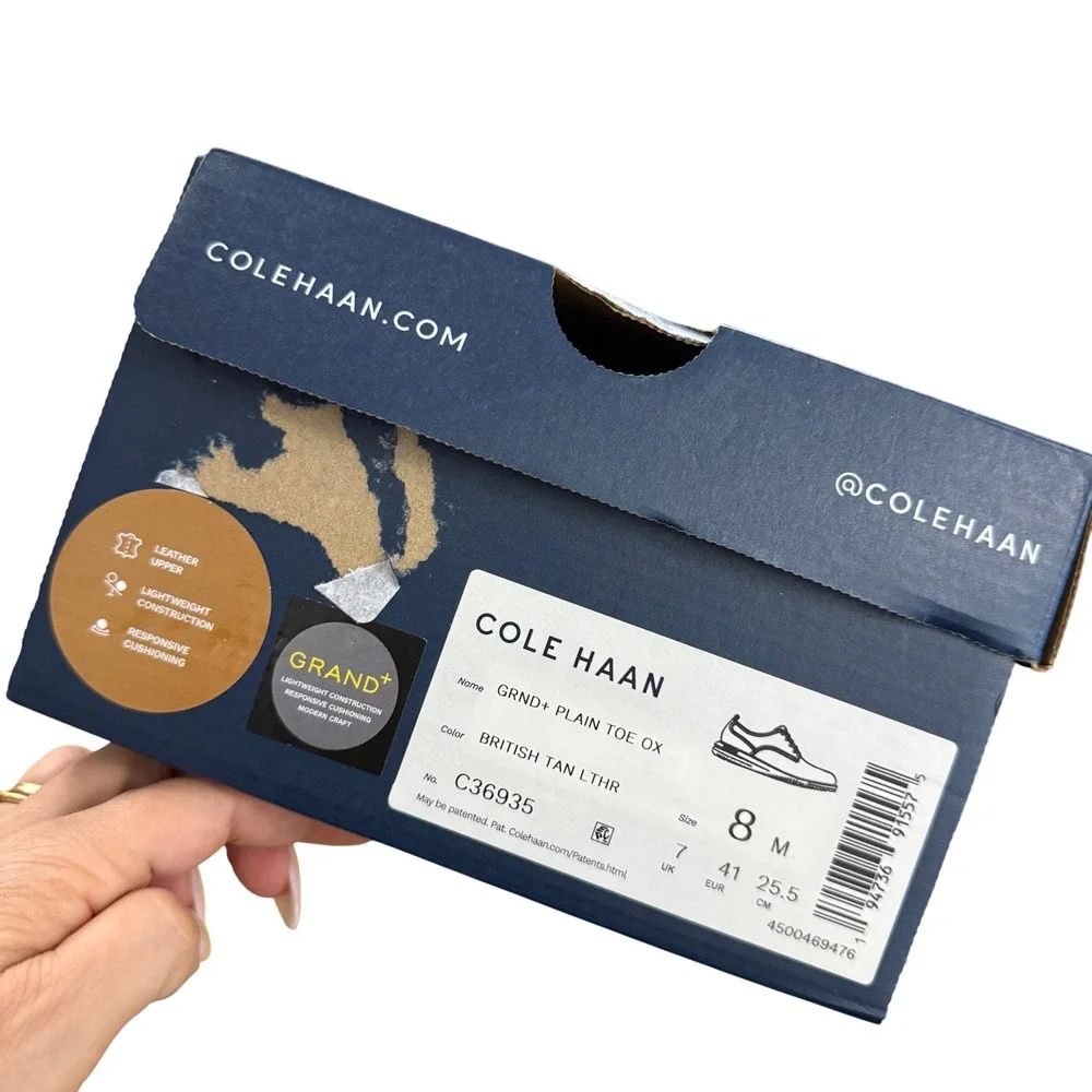 NEW Cole Haan Grand + Plain Toe Oxford Mens 8M C36935 British Tan Leather Shoes